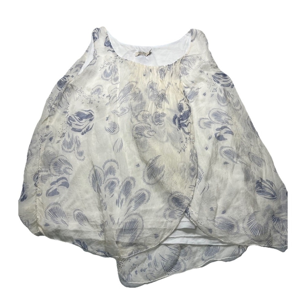Angela 100% Silk Blouse Made In Italy Womens M Sheer Floral Lightweight‎ Luxury